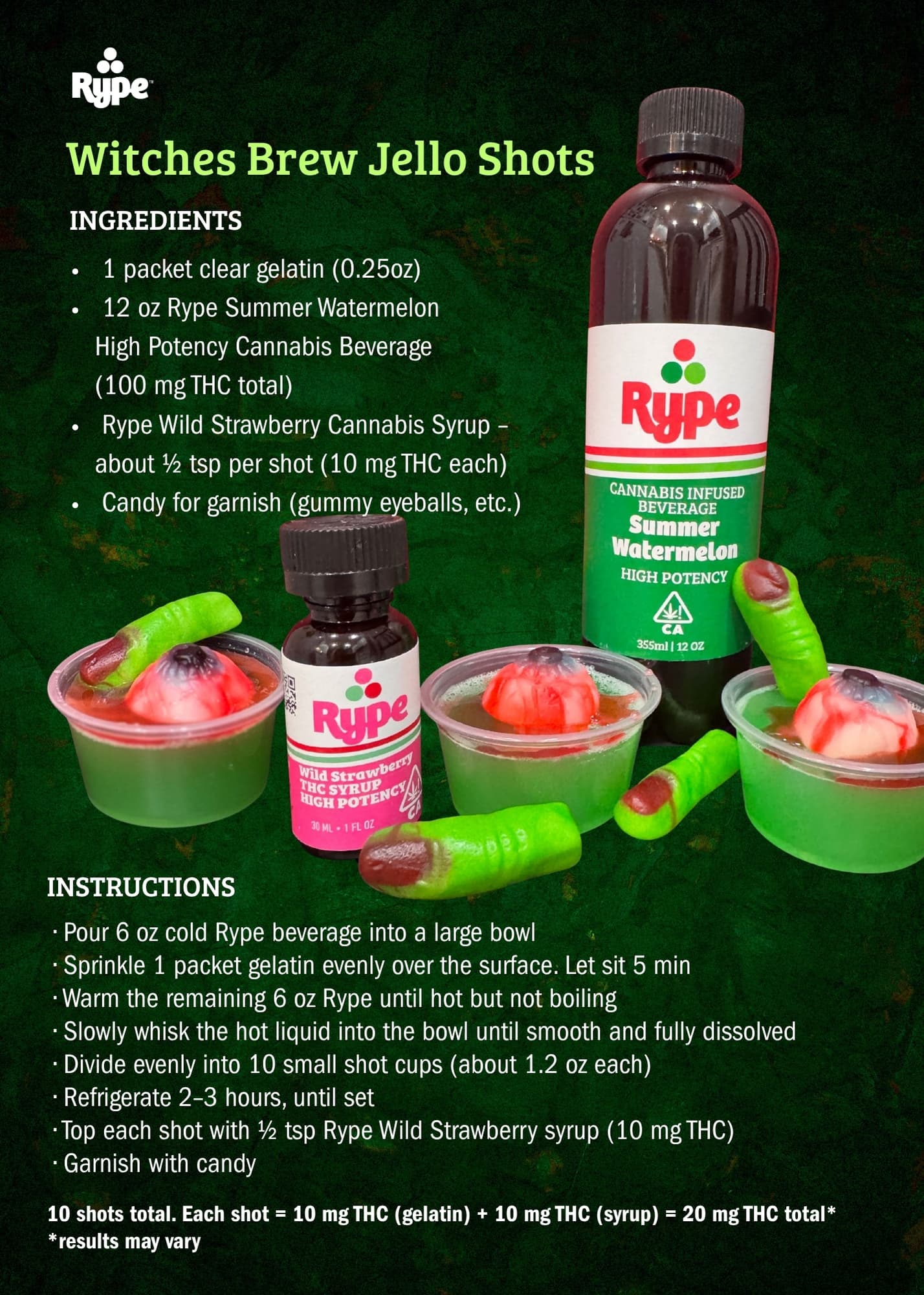 Witches Brew Jello Shots ~ cannabis-infused recipe card by Rype™, available at Enjoy The Farm dispensaries