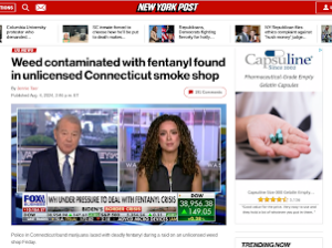 Screenshot of New York Post Article " Weed contaminated with fentanyl found in unlicensed Connecticut smoke shop."